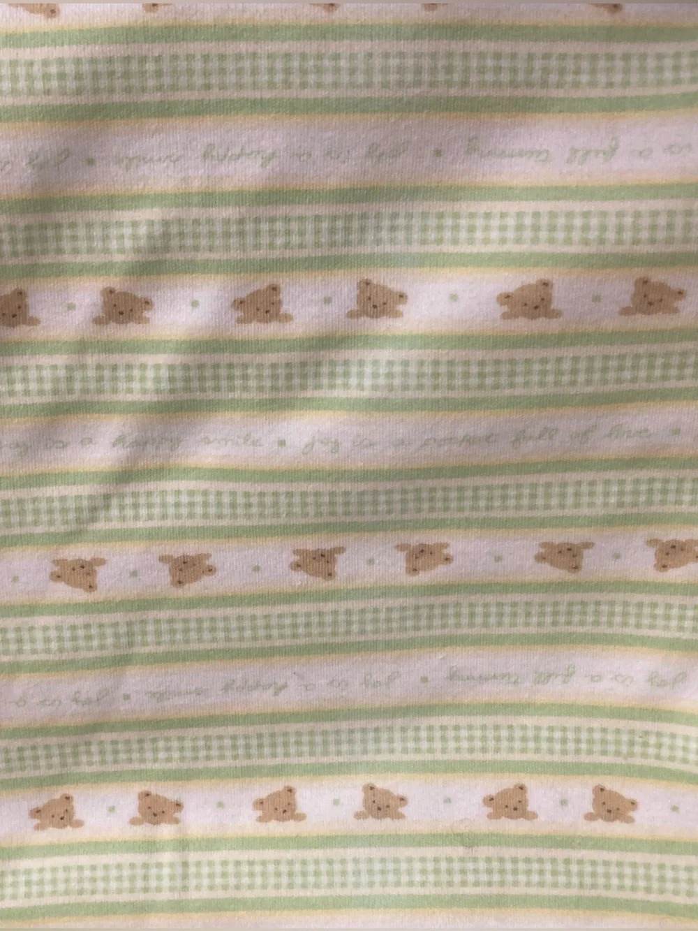 Carters Joy Is Baby Blanket Teddy Bear Green Gingham Trim Stripes 26 x 30